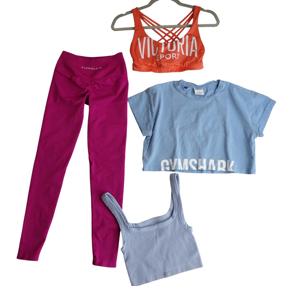 Alphalete Amplify Leggings Scrunch Butt Gymshark Victoria Sport Bra Set Active S